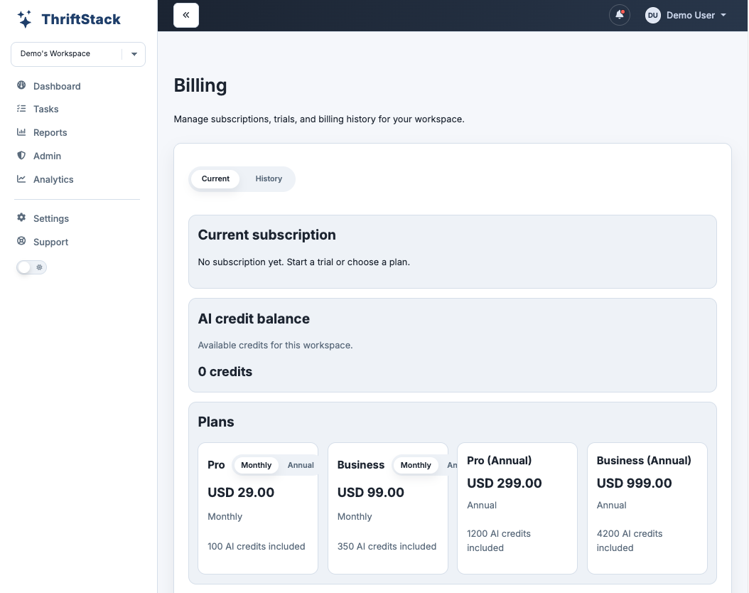 ThriftStack boilerplate preview